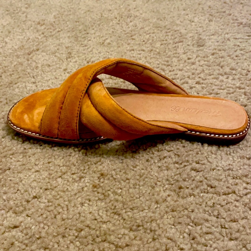 Suede Crisscross Slide Sandals in Cognac